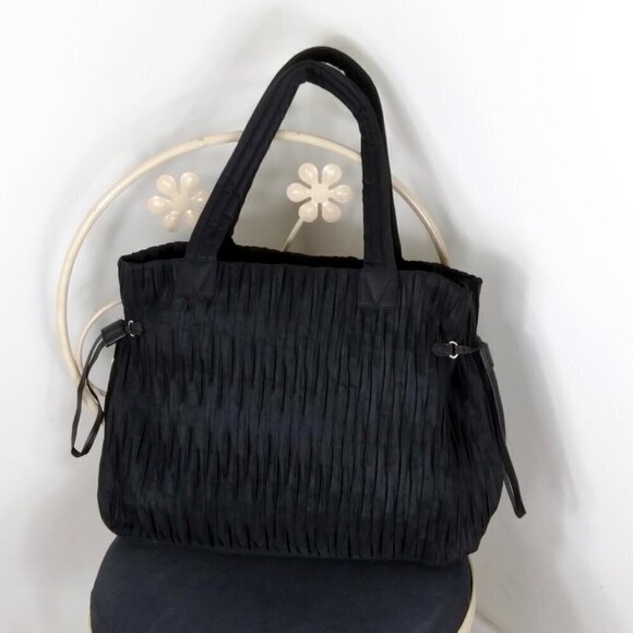Victoria's Secret Elegant Black Satin Pleated Zip & Cinched Overnight Tote NWOT - Picture 2 of 15